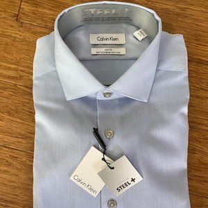 Calvin Klein Slim-Fit Non-Iron Herringbone Dress Shirt (Blue)